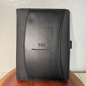 Leed's Black Faux Leather Portfolio Visa Bankcard Management School Organizer 9"